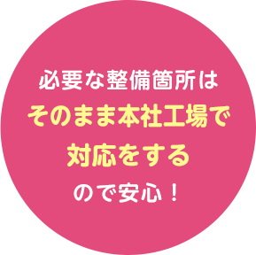 必要な整備箇所はそのまま本社工場で対応をするので安心！